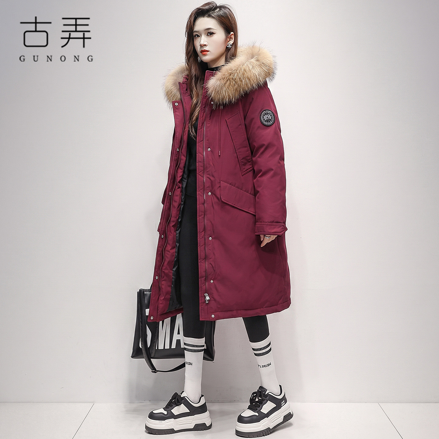 韩系连帽大毛领派克羽绒服女2026冬季新款宽松中长款过膝保暖外套