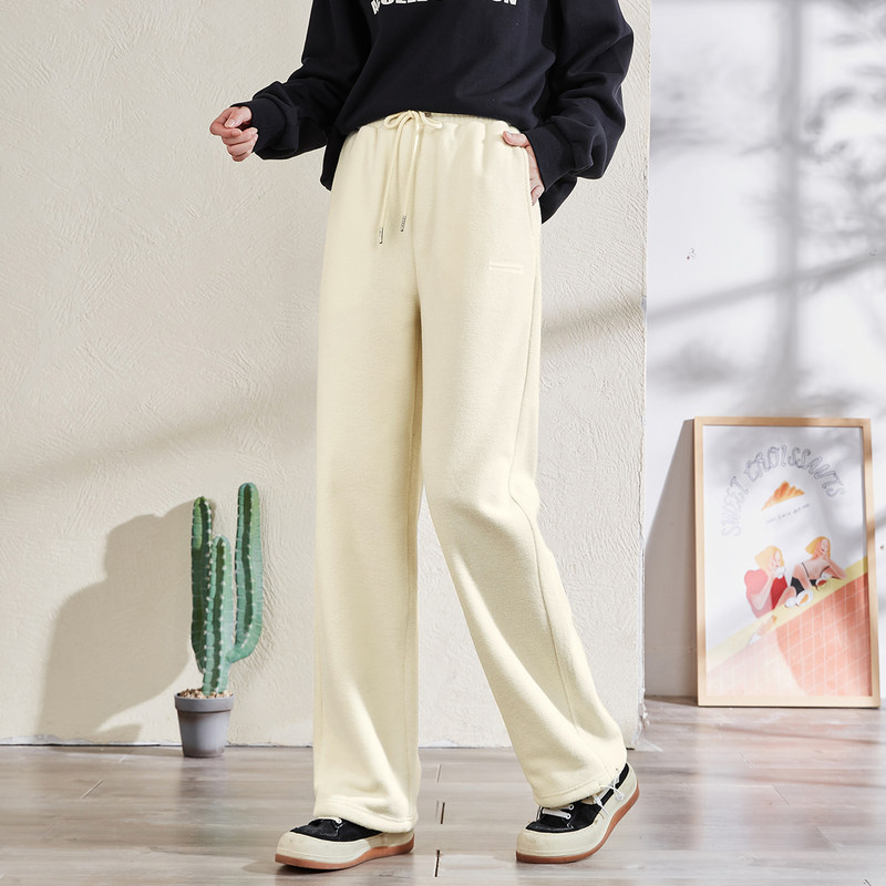 唐狮2025秋季新款运动裤女休闲裤摇粒绒宽松直筒显瘦阔腿抽绳卫裤