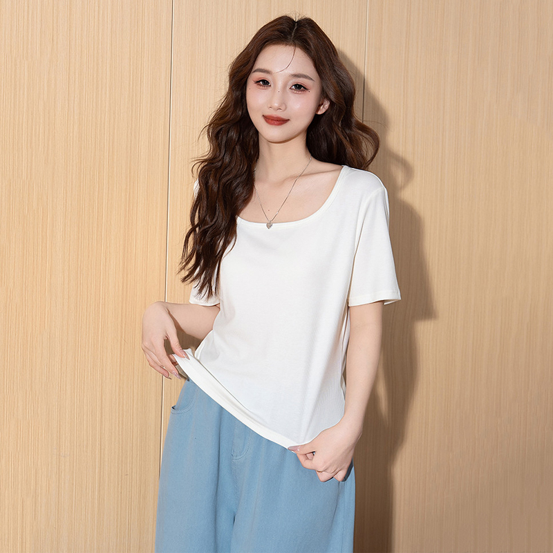 唐狮白色短袖T恤女2025夏季新款简约风修身显瘦短款收腰正肩上衣