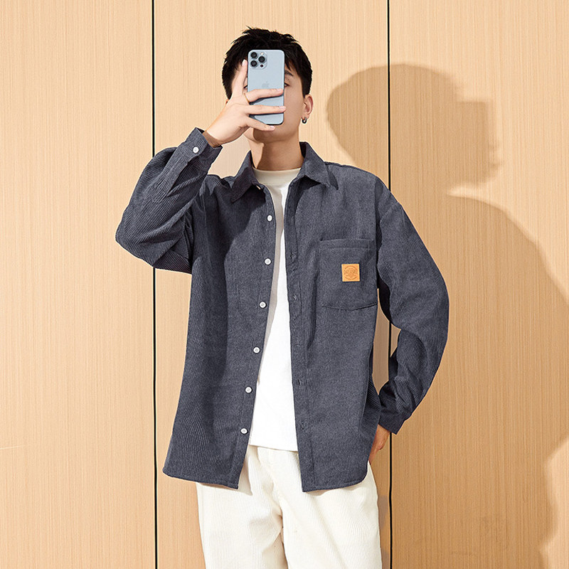 唐狮长袖衬衫男款2025秋季新款翻领宽松高级感青少年休闲衬衣外套