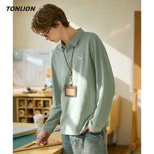 唐狮长袖Polo衫男2026春季新款翻领T恤宽松青少年高级感休闲上衣