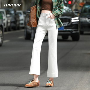 唐狮白色牛仔裤女2026春季新款百搭显瘦版型超好看的微喇九分裤子
