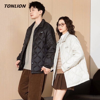 唐狮翻领宽松百搭情侣轻薄羽绒服
