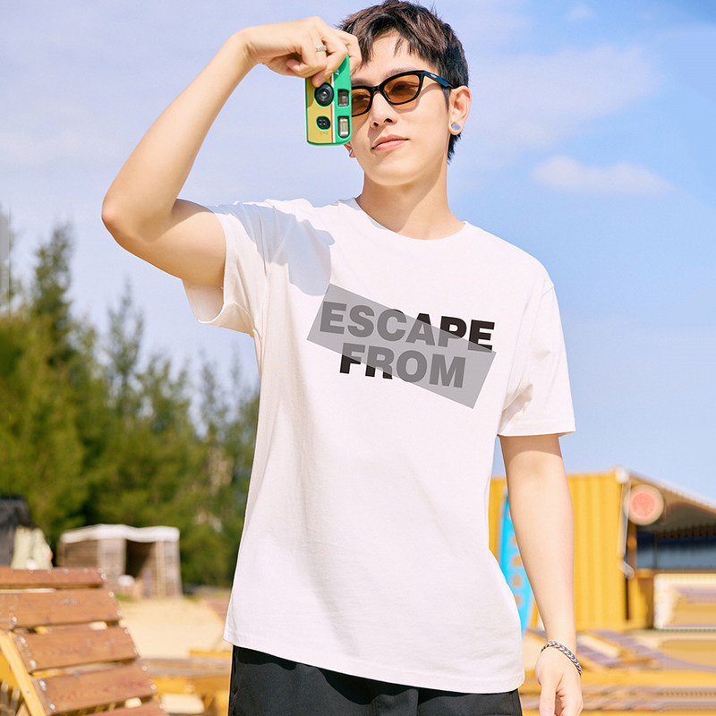 唐狮男士短袖T恤2025夏季新款潮流字母印花宽松圆领学生半袖体恤