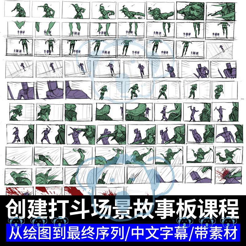 PS故事板绘制教程游戏人物动作姿势动画导演故事情节脚本分镜课程