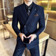 英伦风枪驳领双排扣尖领西服套装 男通勤商务西服三件套结婚礼服潮