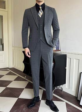 格子宴会西装西服英伦