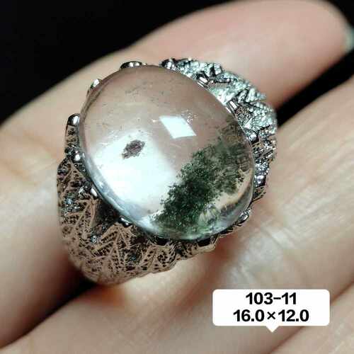 纯天然绿幽灵戒指聚宝盆满天星绿幽灵水晶戒指S925银活口男女款
