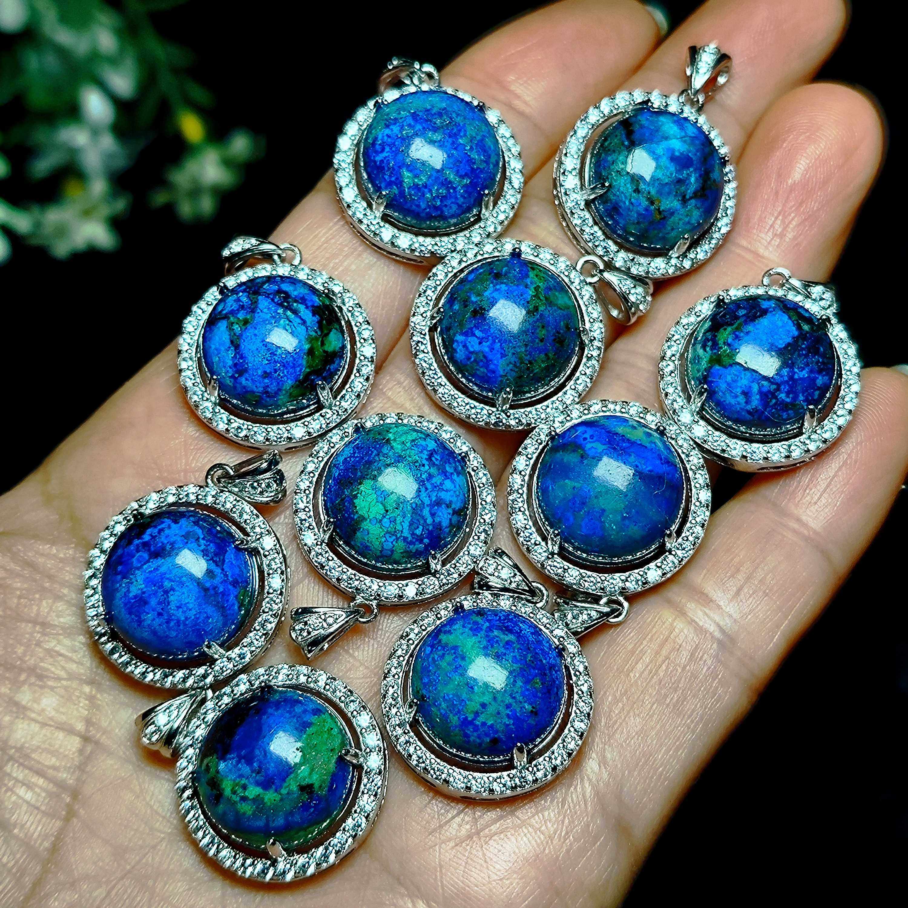 天然蓝铜矿吊坠地球海洋克莱因蓝高瓷秘鲁蓝铜矿项坠s925锆石镶嵌