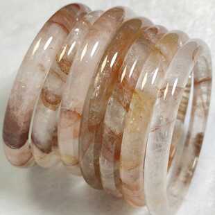 纯天然红胶花手镯 无忧化巴西老矿红焦花黄胶花水晶手镯实物漂亮