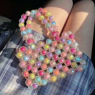 AB炫彩手工编织闪闪串珠口红包材料迷你小零钱包包手提斜挎装饰包
