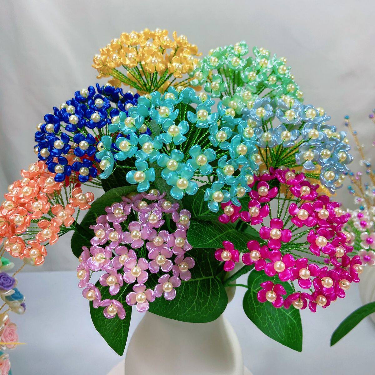 幸福绣球花材料包珠光仿珍珠四瓣花diy手工串珠四叶花满天星花束
