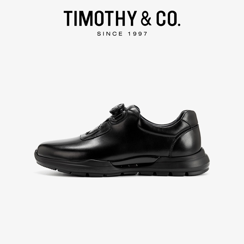 TIMOTHY＆CO．/迪迈奇春季男鞋简约舒适纽扣式系带休闲鞋透气牛皮