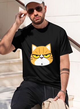 严肃的橘猫 男士精梳棉圆领短袖T恤,欧美风简约时尚设计