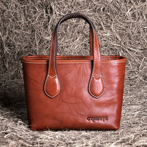 藏皮客头层牛皮女复古手提小方包