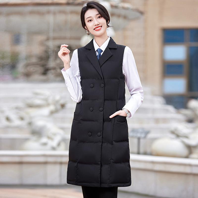 黑色羽绒服马甲女款2024新款气质修身加厚保暖中长款无袖马夹背心
