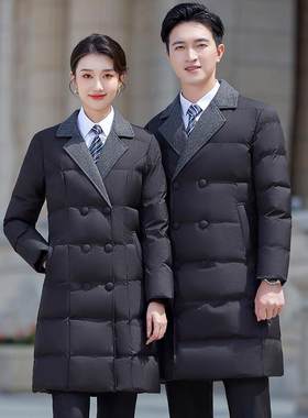 黑色羽绒棉服男女同款中长款棉衣