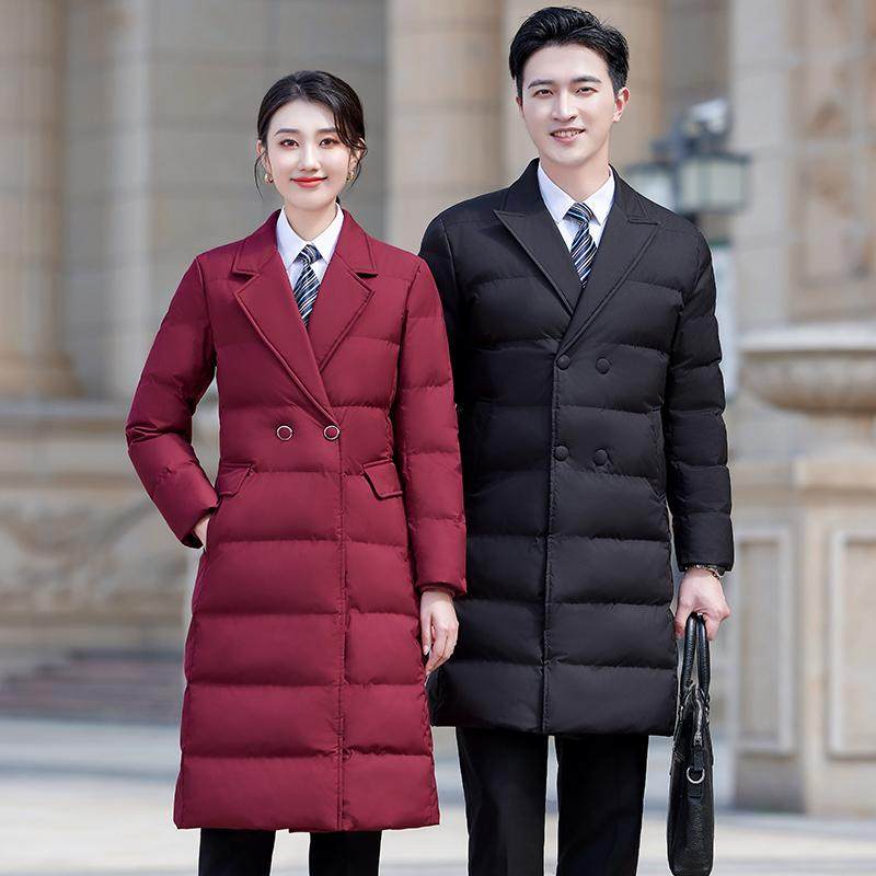 羽绒棉服女中长款冬季2024新款男女销售职业装酒店工作服棉衣外套