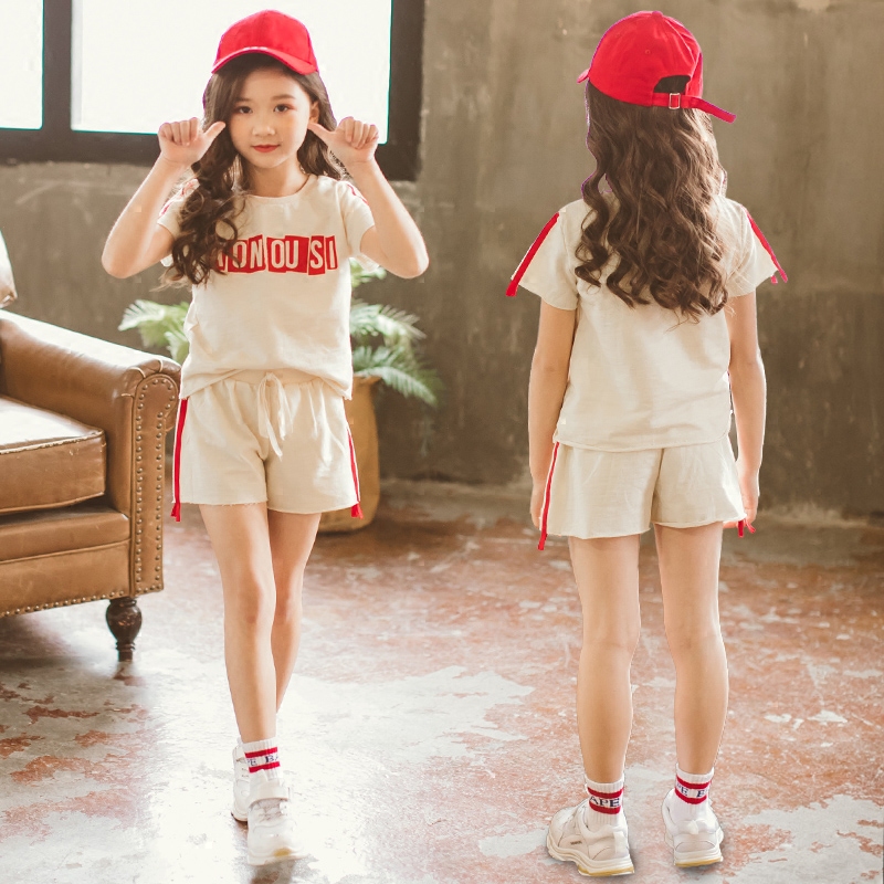 女童运动套装2019夏季新款韩版童装中大童纯棉短袖短裤休闲两件套