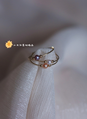 极简天然珍珠小众气质戒指细圈ins潮14K包金日常不掉色可调节食指