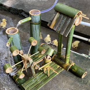 手工竹子做 玩具定制儿童竹水车戏水轮竹人推磨鱼缸造景增氧水车