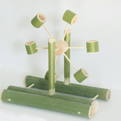 在家玩水手工水车竹子做 玩具儿童戏水幼儿园无限循环竹水车玩具