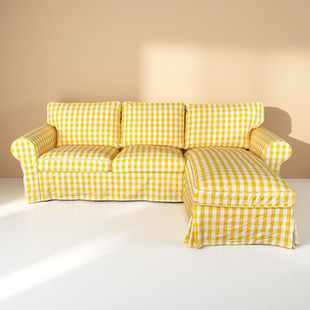 适用宜家爱克托双人和贵妃椅沙发套罩三人沙发套加贵妃椅全包罩套