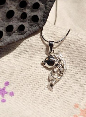 S925银镀白金正品吊坠男女款镂空锦鲤鱼吊坠项链送礼物