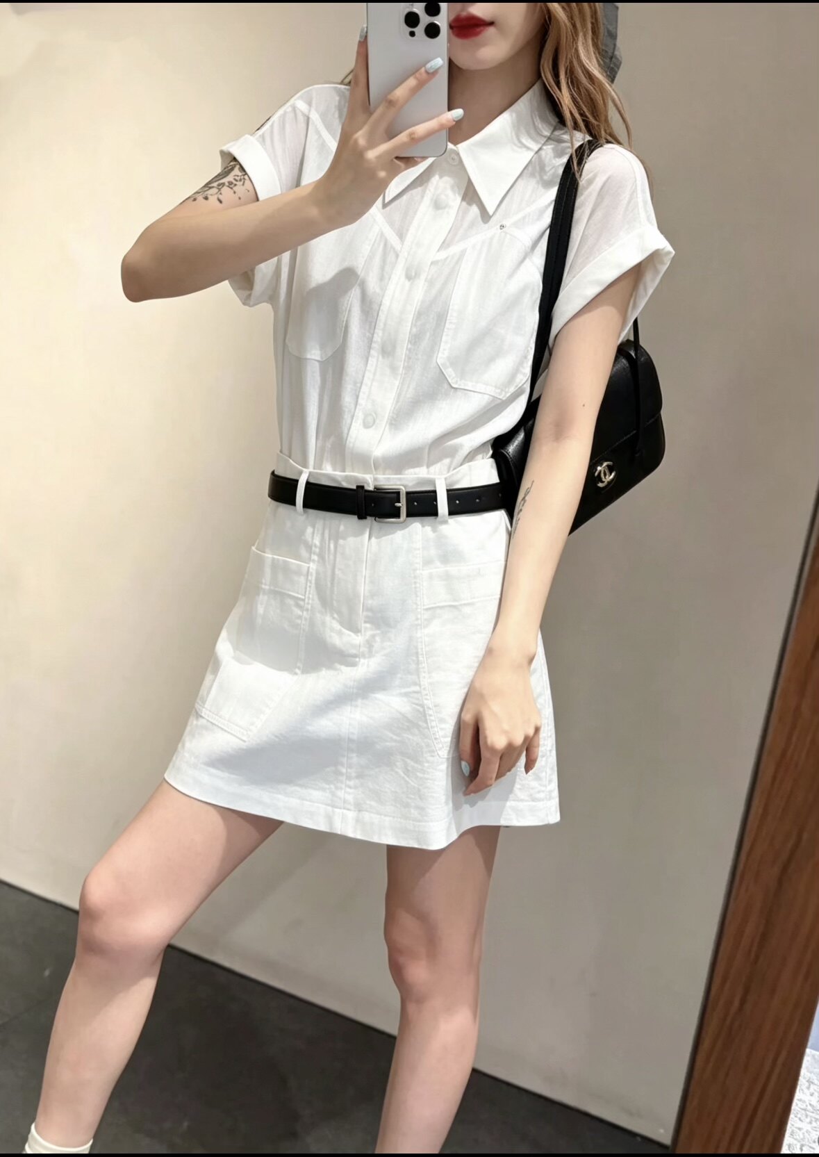 纯亚麻透气短袖连衣裙配腰带收腰显瘦轻熟风夏季女装裙子