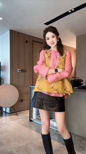 真丝宋锦马甲背心中式国风万古长青提花V领背心无袖短款叠穿马甲