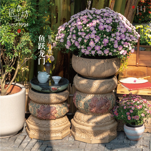 匠心坊中式复古浮雕庭院石墩