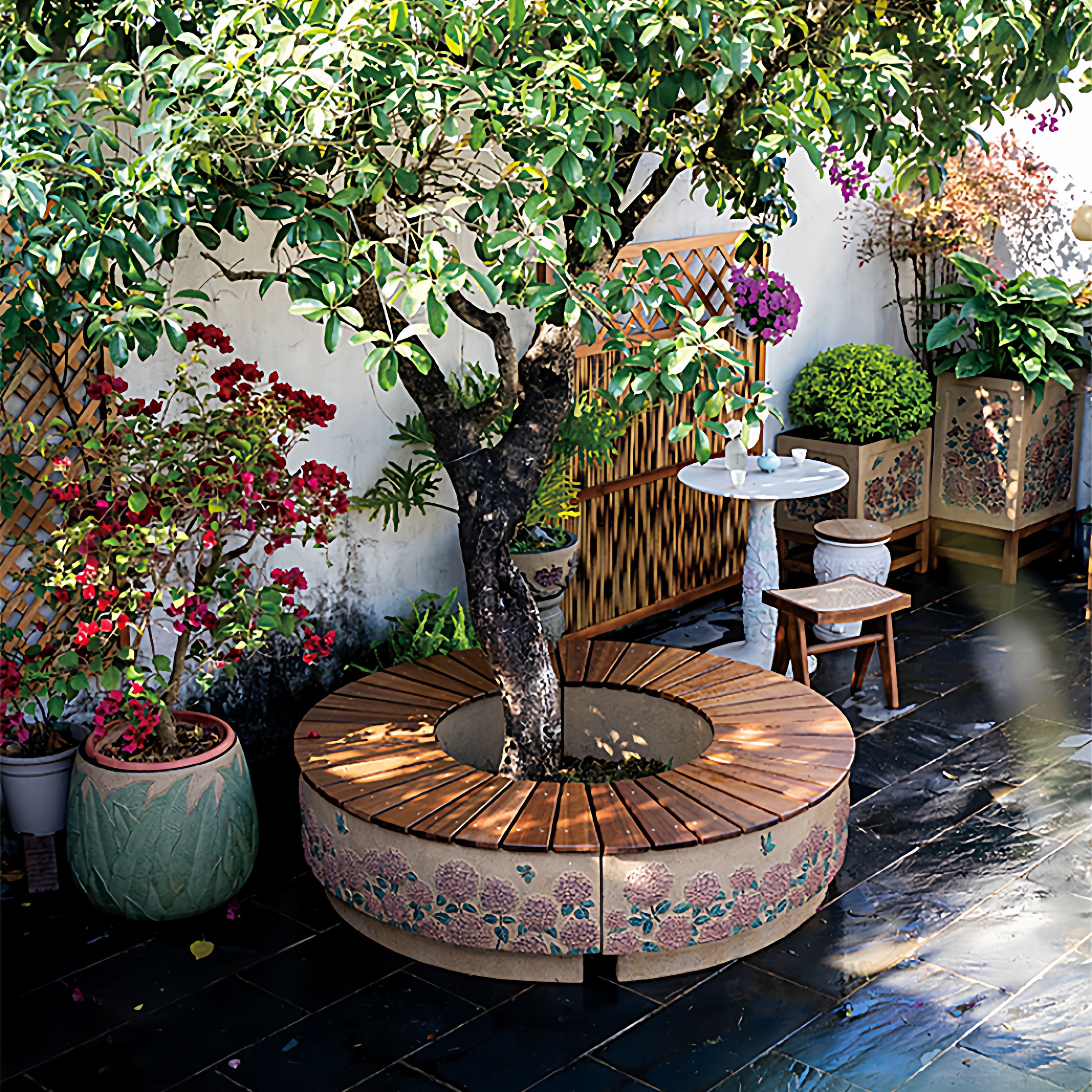 匠心坊户外庭院围树座椅花箱组合室外圆形花园花盆造景装饰摆件,家居饰品,花盆,淘宝优惠券,粉丝福利购,淘宝优惠卷