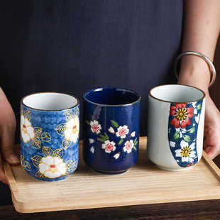 日式和风陶瓷杯手绘釉下彩大容量陶瓷喝水泡茶杯子家用单个直身杯