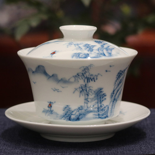 京德贵和祥青花碧江山色大茶碗