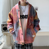 港风秋季新款男女扎染连帽卫衣开衫男外套7020，男装卫衣，电商B380（原B361）