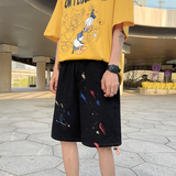 港风男女新款2021五分短裤泼漆印花个性针织裤子7122-P35，男装休闲裤，电商B380（原B361）
