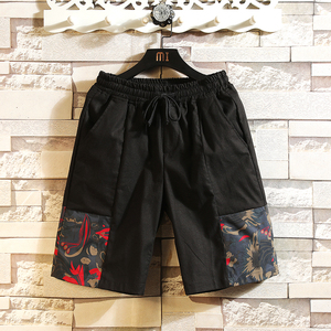 夏季男士亚麻休闲短裤中国风男水洗棉麻五分裤83112-P35