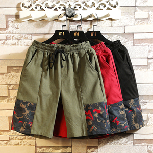 夏季男士亚麻休闲短裤中国风男水洗棉麻五分裤83112-P35