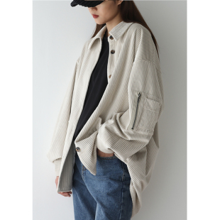 新款 男友风长袖 灯芯绒衬衫 外套女春季 小众复古港味衬衣 BF宽松韩版