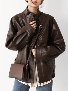 夹克2025春季 小个子女 复古中性风酷感立领pu皮衣外套长袖 CHICCLO