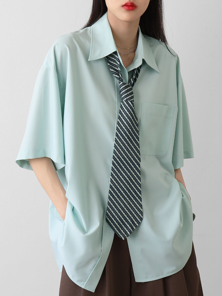 CHICCLO短袖衬衫女粉色2025夏季新款中性休闲宽松垂感不易皱上衣