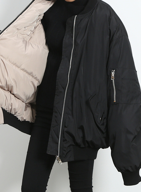 棒球棉服女正反两穿2024冬季复古宽松BF风中长款保暖羽绒棉服外套