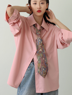 粉色衬衫 宽松休闲白桃薄荷清爽衬衣 上衣女垂坠不易皱2025春秋新款