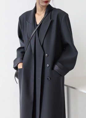 CHICCLO 2025秋季重工气质双门襟长款宽松西装外套过膝风衣女上衣