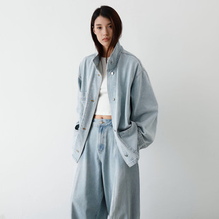 饭馆 水洗蓝宽松立领工装 外套杨桃裤 上衣 海盐牛仔套装