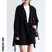 休闲宽松英伦风小个子系带西装 黑色短款 风衣女2025秋季 风衣外套