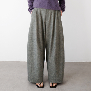 饭馆 毛呢杨桃裤 羊毛色纺针织底秋冬廓形量感休闲裤女