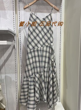 Z6Z04AS222 紫涵正品国内代购2026夏装新款不规侧吊带格纹连衣裙