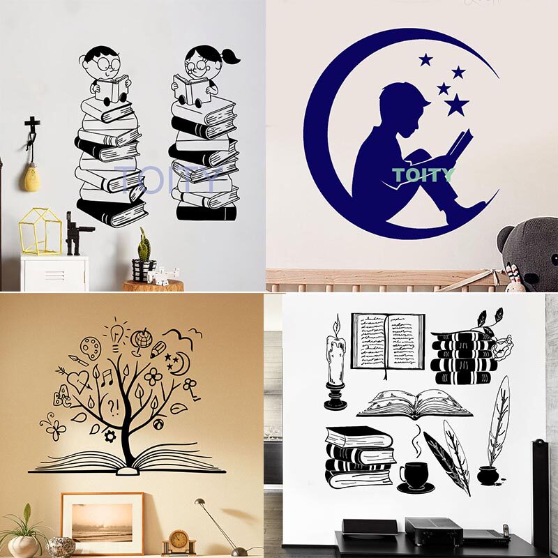 儿童阅览室看书贴画学校图书馆墙贴读书小孩贴纸幼儿园教室装饰