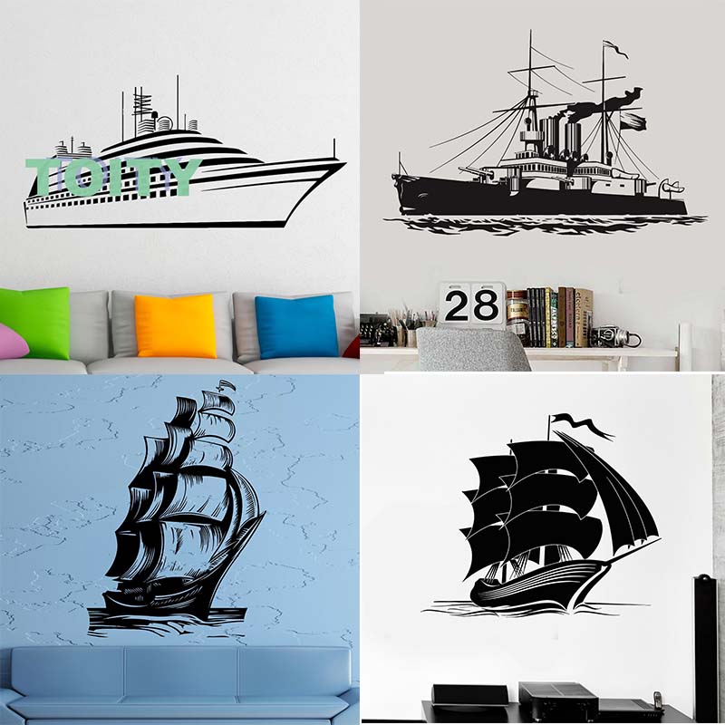 豪华欧式风帆船海洋防水墙贴